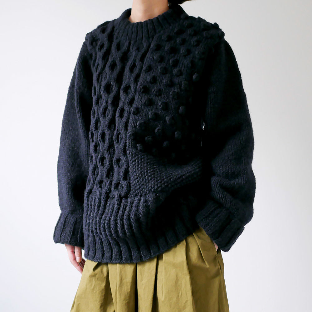 HARVESTY ネイビー ウールセーター A51803 HARVESTY｜ハーベスティ｜ケーブルニットプルオーバー ｜NAVY