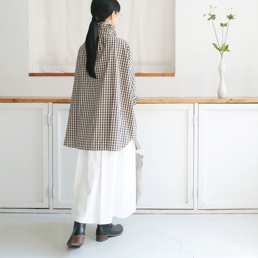 dahl'ia ｜ダリア ｜ フロントフリル ロング ブラウス チェック｜DBL