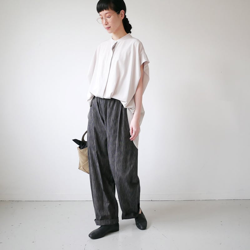 久留米かすり｜kasuri wide pants｜絣ワイドパンツ ｜よろけ縞