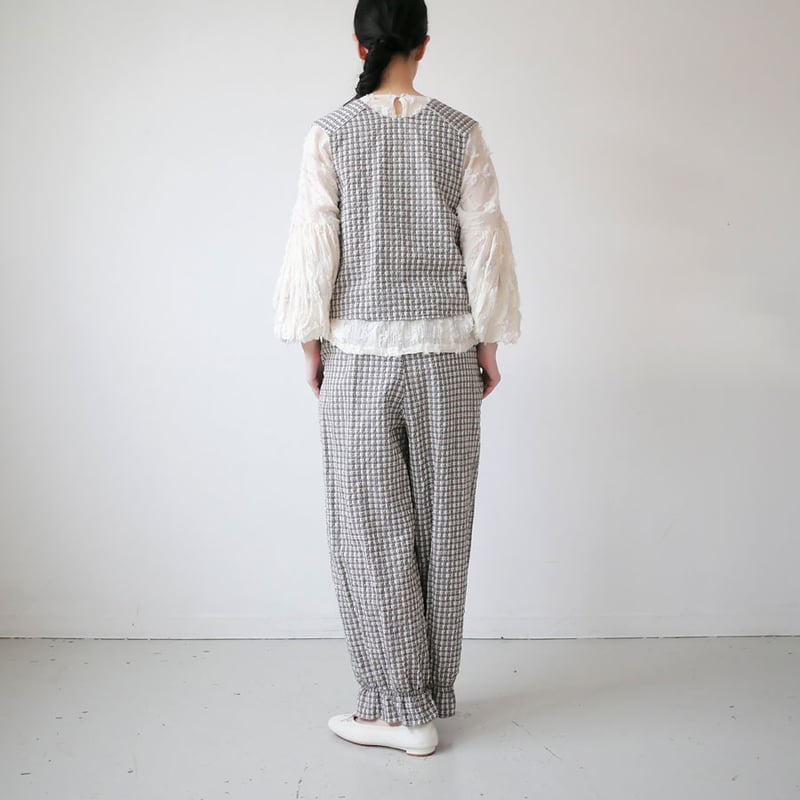 qiri｜キリ｜sashiko check gather pants ｜beige | GOU