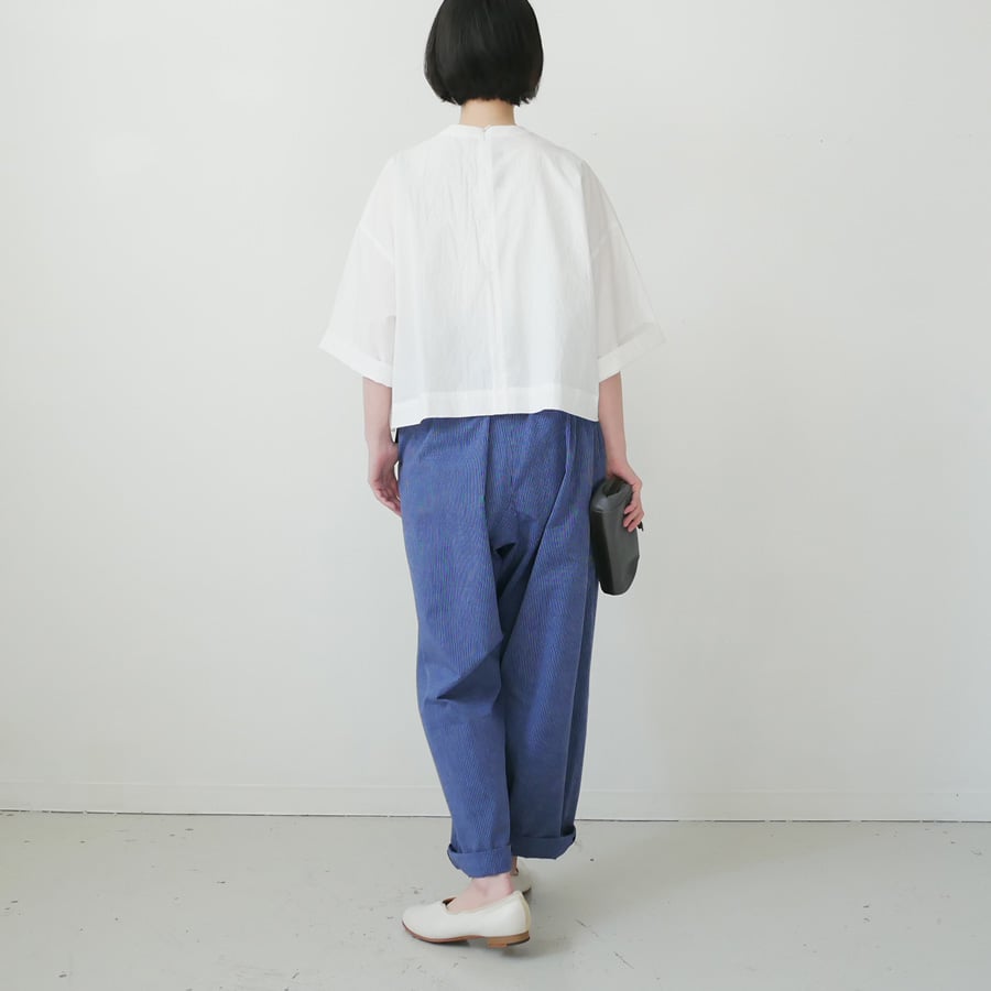 久留米かすり｜kasuri wide pants｜絣ワイドパンツ ｜羽縞青｜GOUACHE F