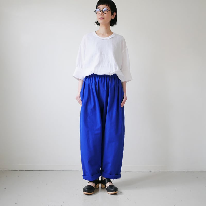 久留米かすり｜kasuri wide pants｜絣ワイドパンツ ｜無地青｜GOUACHE F