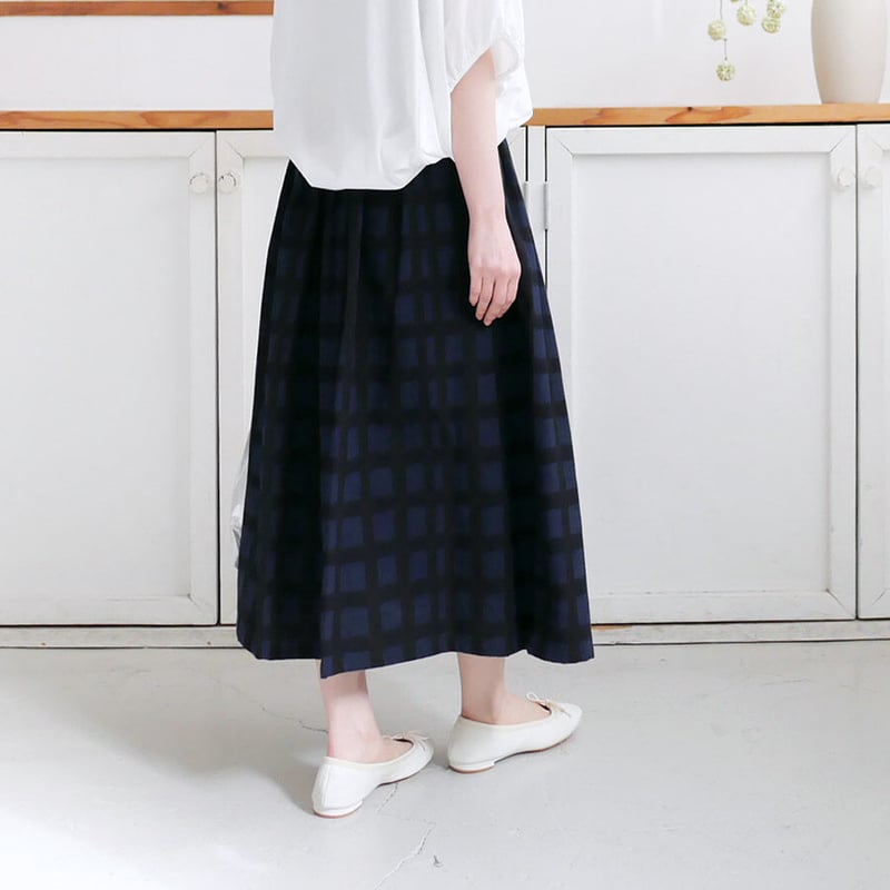 久留米かすり｜絣フレアスカート ｜弁慶格子｜GOUACHE FUKUOKA