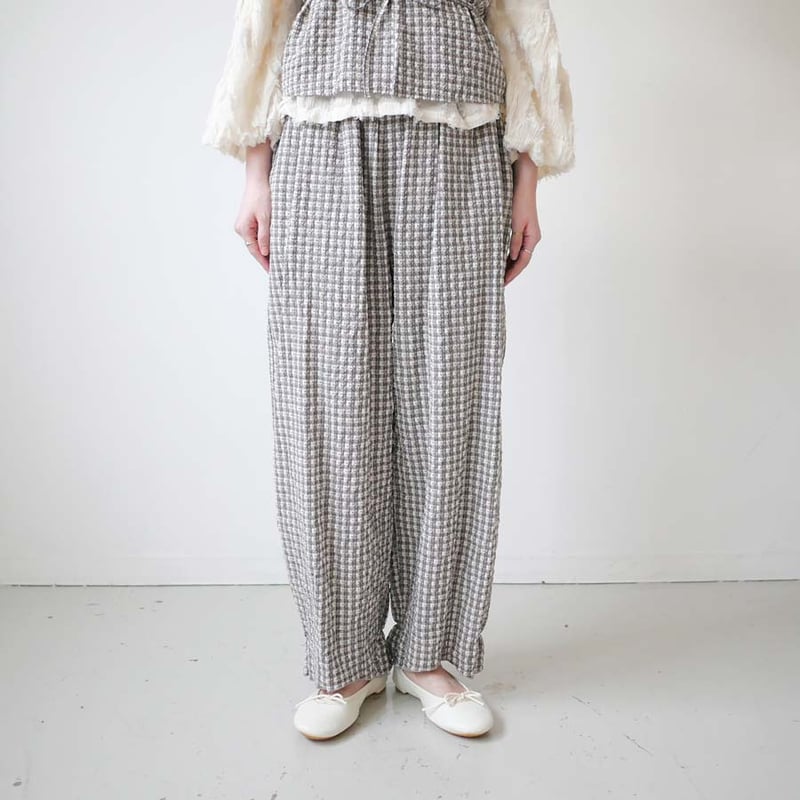 qiri｜キリ｜sashiko check gather pants ｜beige | GOU