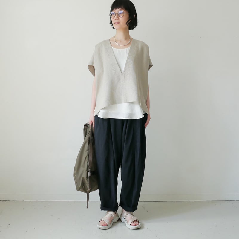 SACRA｜サクラ ｜リネンVネックプルオーバー｜RUSTIC LINEN TOP｜12621