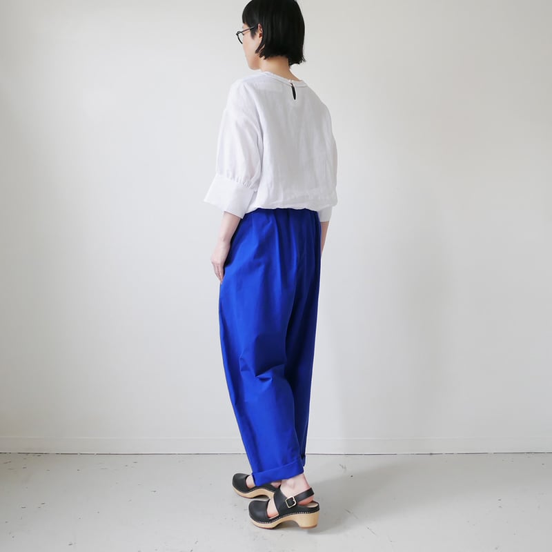久留米かすり｜kasuri wide pants｜絣ワイドパンツ ｜無地青｜GOUACHE F