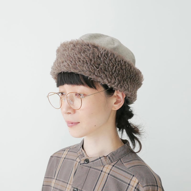 【mature ha.】ボアキャップ　ネイビー　ブラウン　新品 mature ha.】ボアキャップ ネイビー ブラウン 新品