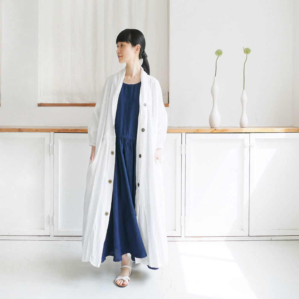 KURUMI 久留米絣研究舎 ピンタックプリーツ ウェーブ ノーカラー  