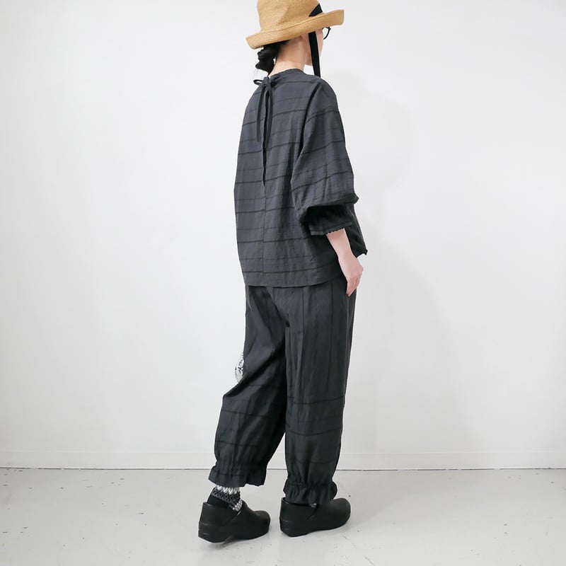 qiri｜キリ｜embroidery jacquard gather pants｜チャコール