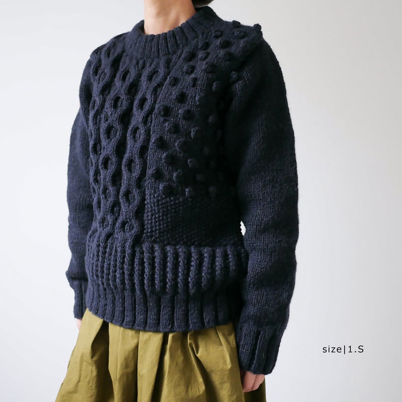 HARVESTY ネイビー ウールセーター A51803 HARVESTY｜ハーベスティ｜ケーブルニットプルオーバー ｜NAVY｜A51803