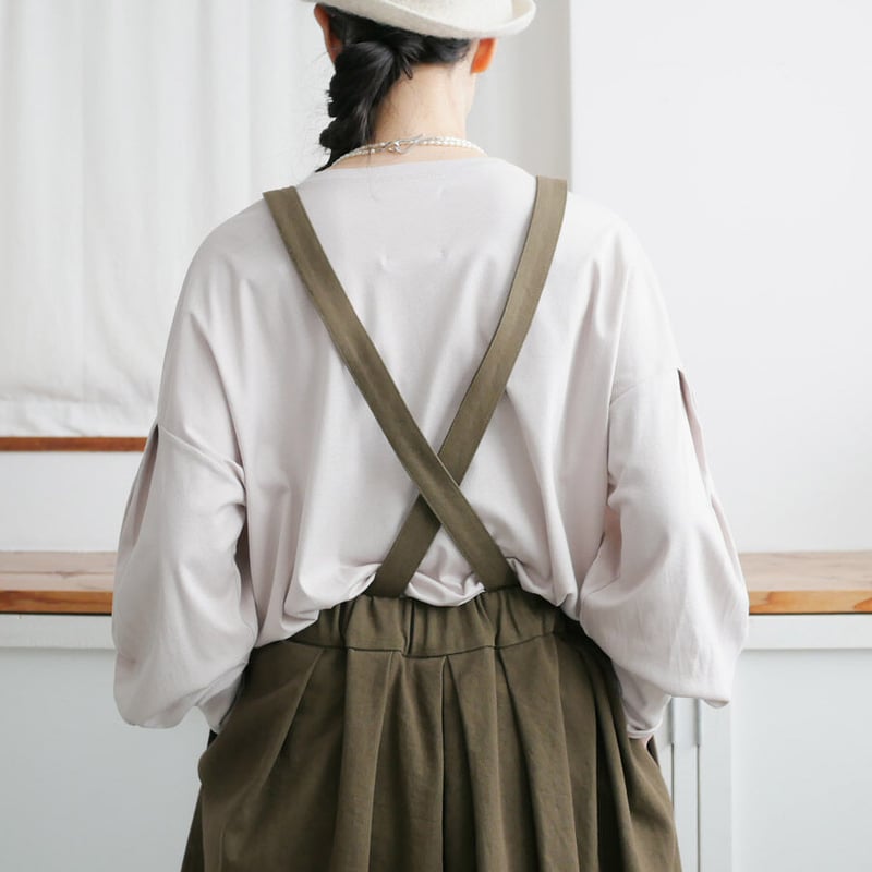 roku6サスペンダー付きキュロット GOUACHE ｜ガッシュ｜サスペンダーキュロットパンツ｜OLIVE