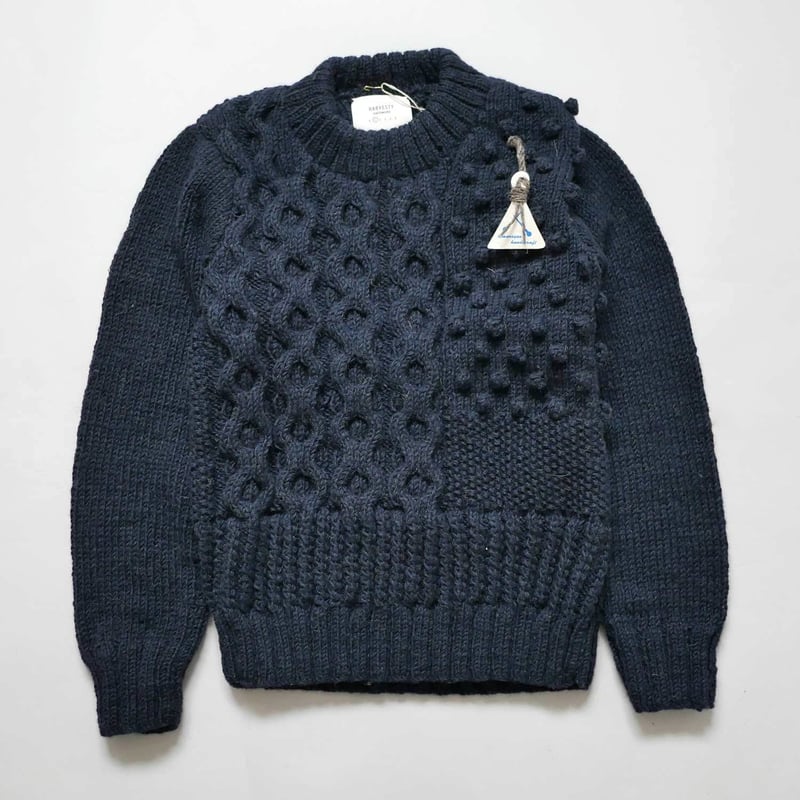 HARVESTY ネイビー ウールセーター A51803 HARVESTY｜ハーベスティ｜ケーブルニットプルオーバー ｜NAVY