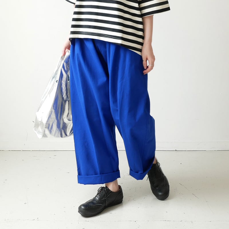 久留米かすり｜kasuri wide pants｜絣ワイドパンツ ｜無地青｜GOUACHE F 