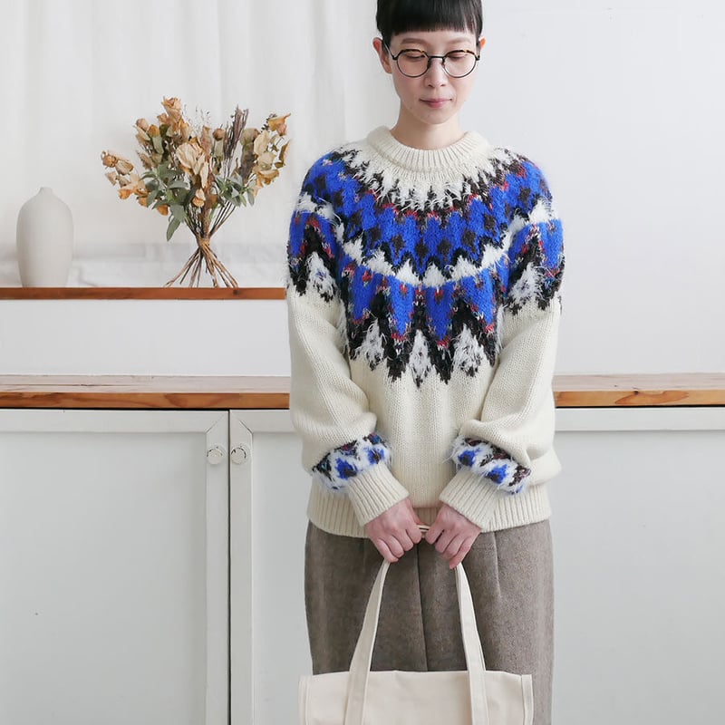 COOHEMノルディック柄ラメ入りセーター XL COOHEM| コーヘン | NORDIC KNIT SWEATER｜ノルディックニットセータ