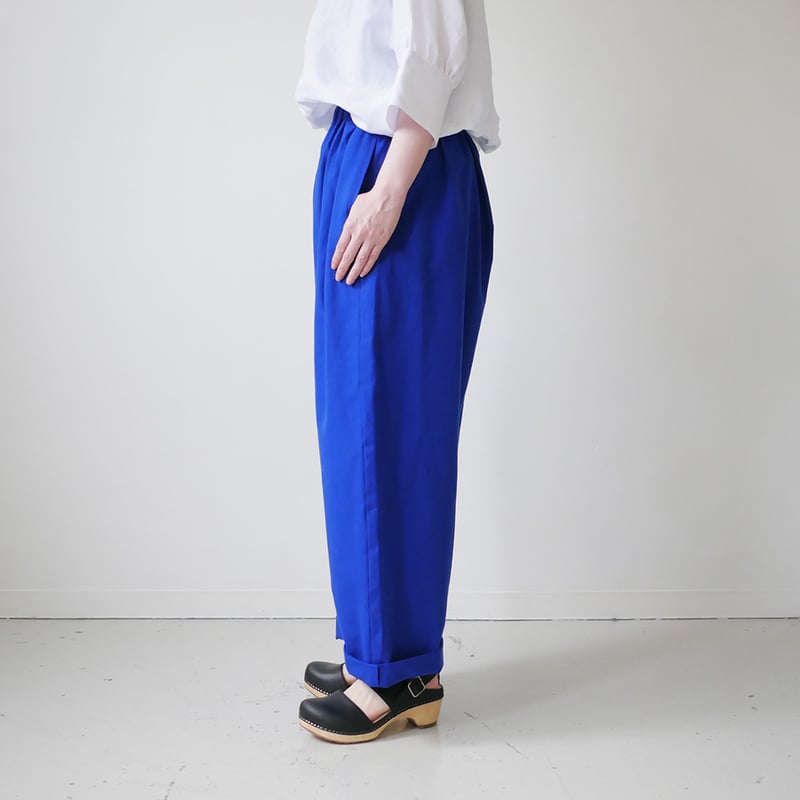 久留米かすり｜kasuri wide pants｜絣ワイドパンツ ｜無地青｜GOUACHE F