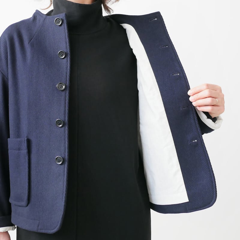 【極美品】UNIVERSAL TISSU ウール ノーカラー ジャケット UNIVERSAL TISSU ユニヴァーサルティシュ｜ ウールノーカラー