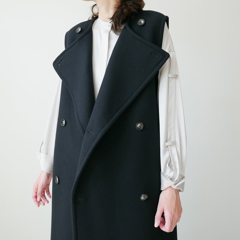 SACRA サクラ ラムウール メルトンジレ 38 ブラック SACRA サクラ｜SUPERIOR LAMBS MELTON GILET｜12450406