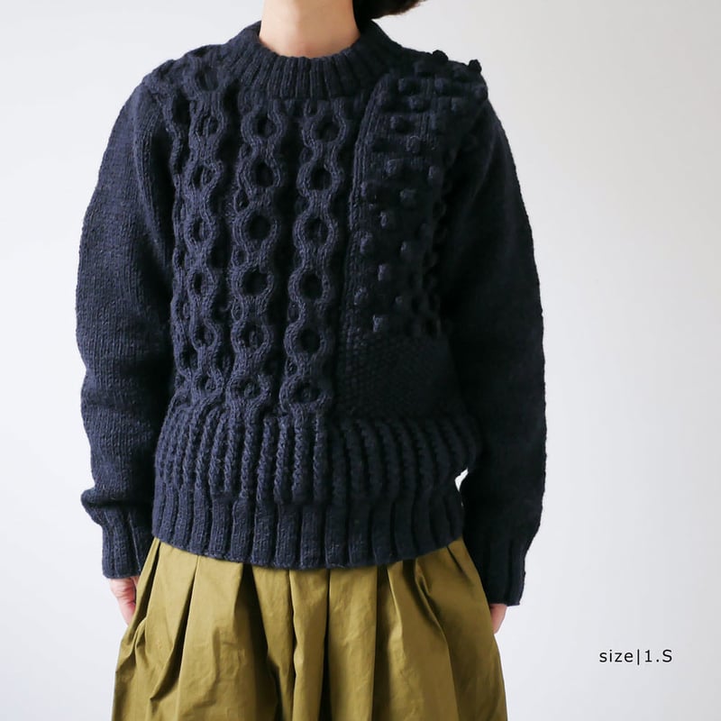 HARVESTY ネイビー ウールセーター A51803 HARVESTY｜ハーベスティ｜ケーブルニットプルオーバー ｜NAVY｜A51803