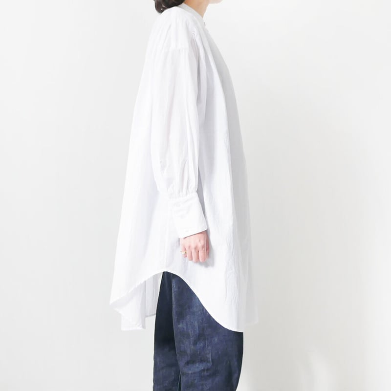 UNIVERSAL TISSU バンドカラーシェルボタンブラウス 日本製