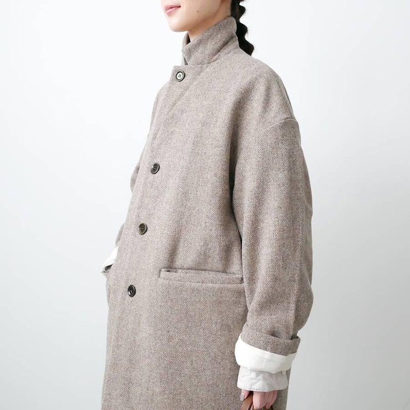 トゥジュー　ウールヘリンボーン　ジャケットコート　ツイード　ベージュ ヘリンボーンウールツイードジャケット｜AJUGA.（アジュガ）公式通販サイト