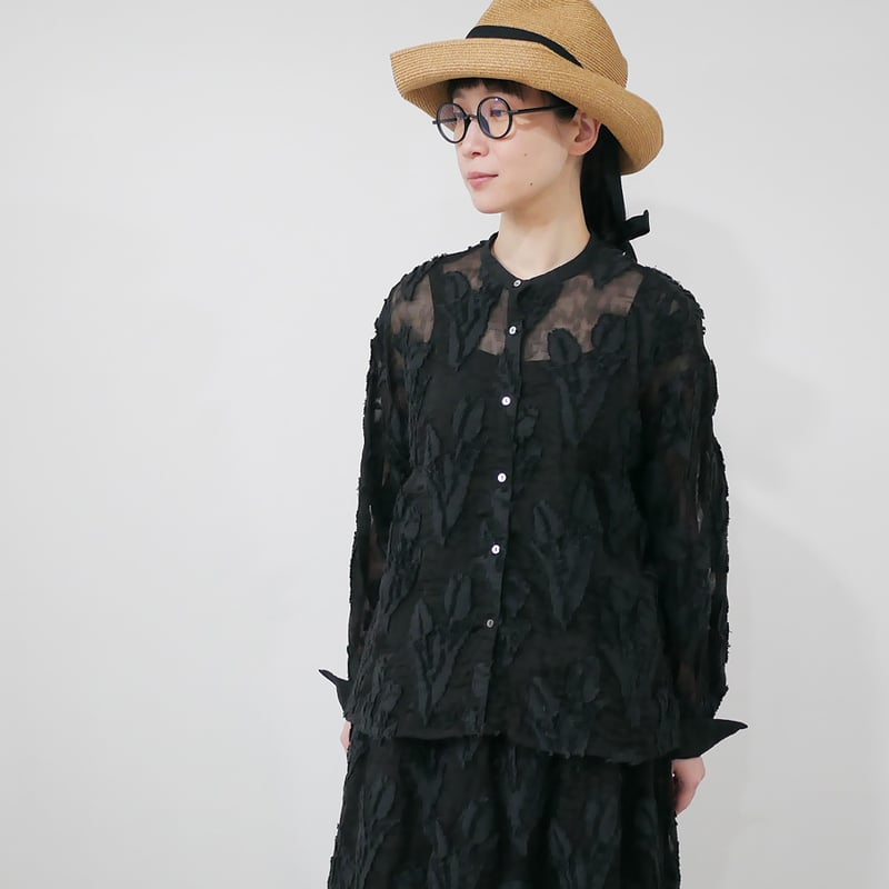 qiri ｜キリ｜tulip lace jacquard ブラウス｜Black | GOUAC