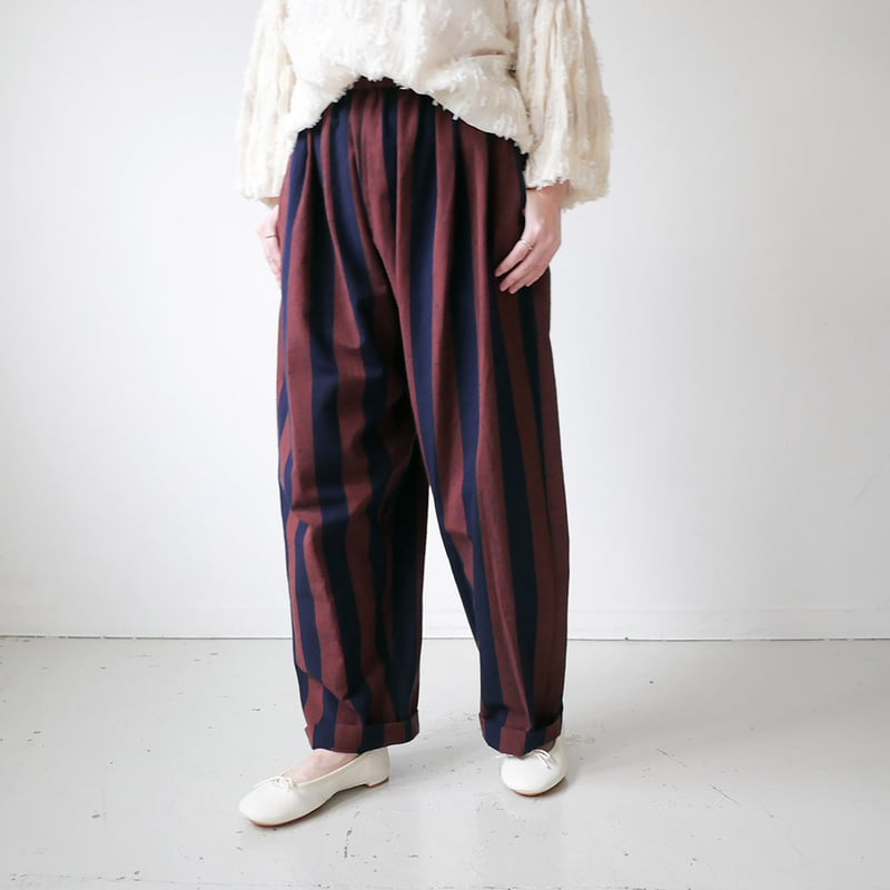 久留米かすり｜kasuri wide pants｜絣ワイドパンツ ｜大縞｜GOUACHE FU