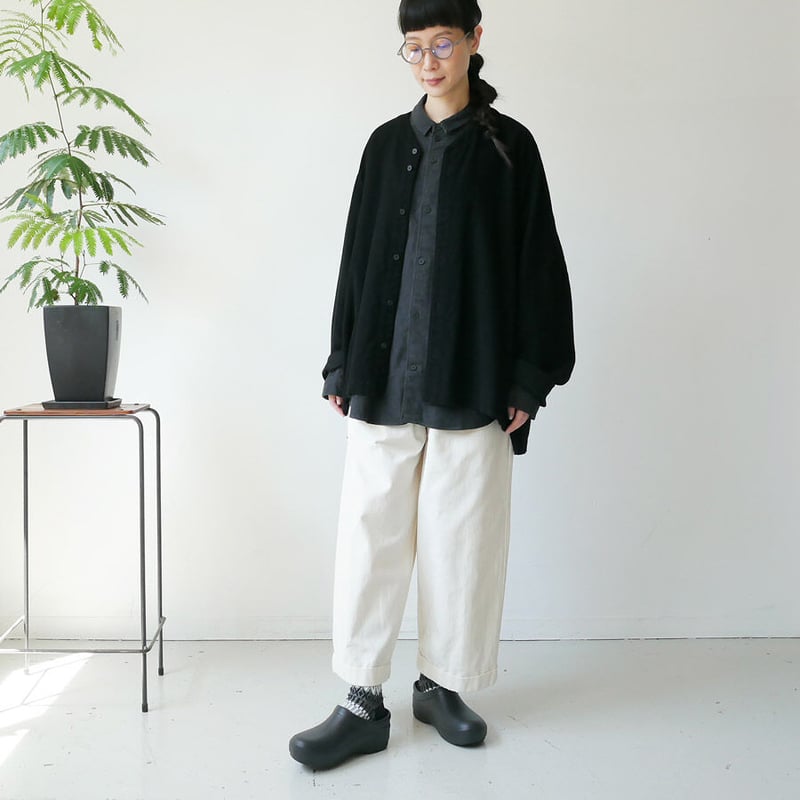 FLGPO｜ウールリネンヘリンボン・ストライプ オーバーサイズロング