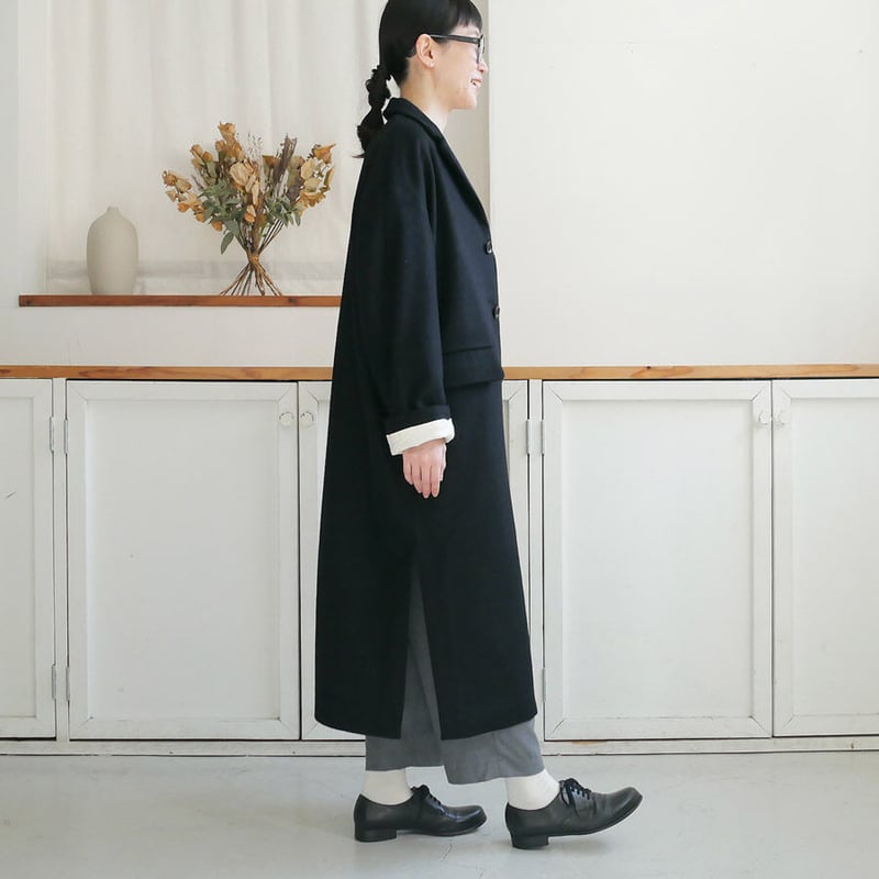 UNIVERSAL TISSU★ユニバーサールティシュ　黒　ツイードロングコート UNIVERSAL TISSU｜TISSU｜ユニヴァーサルティシュ｜カシミヤ