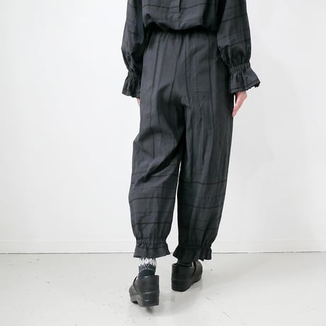qiri｜キリ｜embroidery jacquard gather pants｜チャコール
