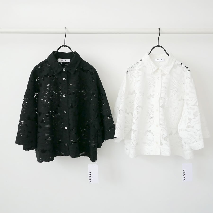 SACRA｜サクラ ｜LEAF RASCHEL LACE CROPPED SHIRT｜OFF