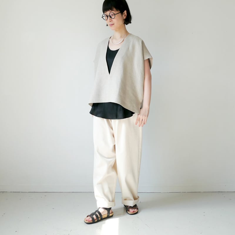 ifsixwasnine yasu Q.E.D.風2着セット 久留米かすり｜kasuri wide pants｜絣ワイドパンツ ｜デニム 生成