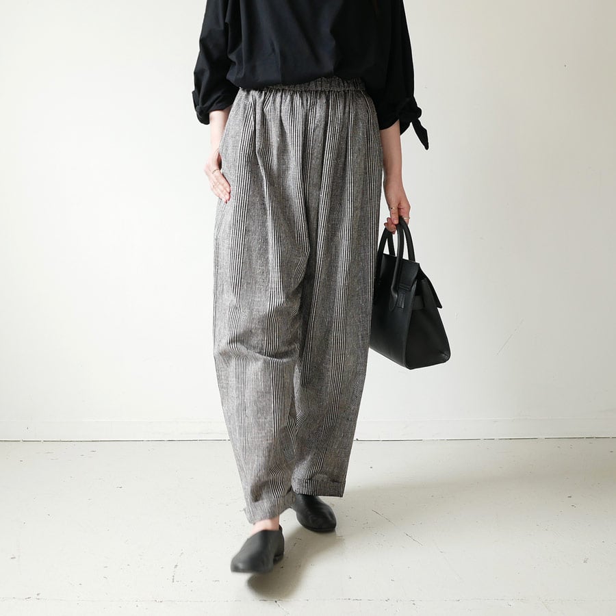 久留米絣　反物からパンツ 久留米かすり｜kasuri wide pants｜絣ワイドパンツ ｜グレンチェック