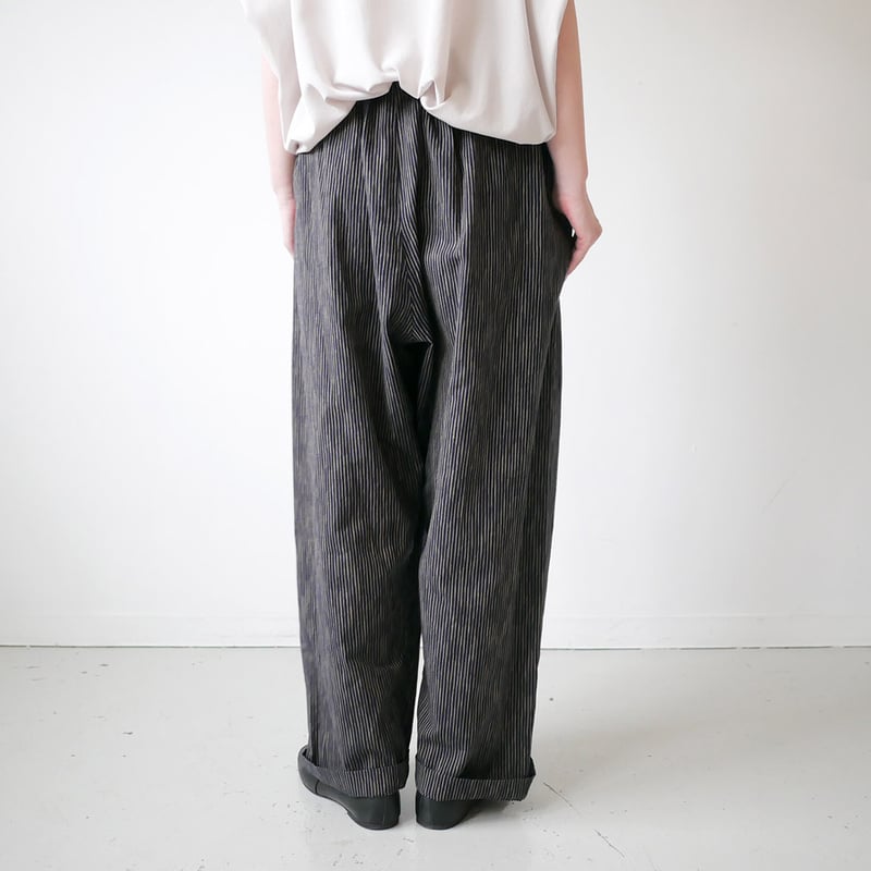 久留米かすり｜kasuri wide pants｜絣ワイドパンツ ｜よろけ縞