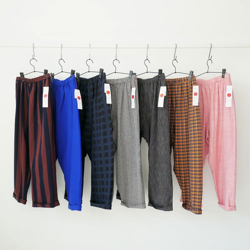 久留米かすり｜kasuri wide pants｜絣ワイドパンツ ｜よろけ縞