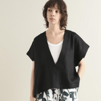 SACRA｜サクラ ｜RUSTIC LINEN TOP|125218071|ASH BEIGE/ BLACK