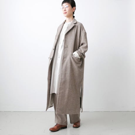 UNIVERSAL TISSU｜TISSU｜ユニヴァーサルティシュ｜ウールヘリンボーンツイードチェスターコート｜size1｜ベージュ｜TS183CO085
