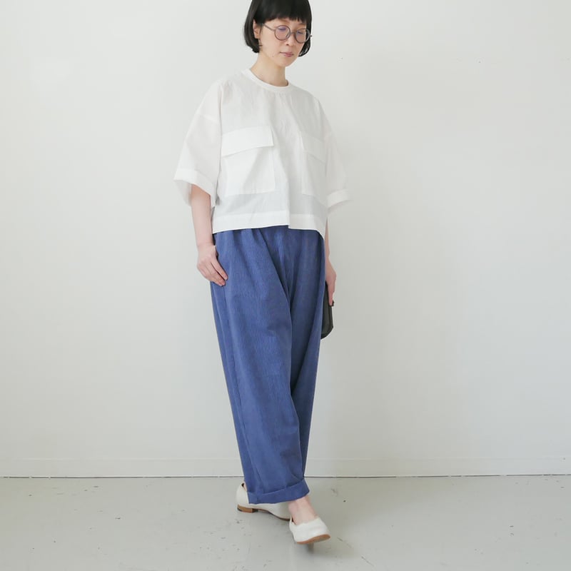 久留米かすり｜kasuri wide pants｜絣ワイドパンツ ｜羽縞青｜GOUACHE F