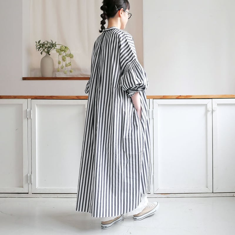 美品⁂センソユニコ⁂ロングシャツワンピース　バンドカラー　切り替　ストライプ　M UNIVERSAL TISSU｜ユニヴァーサルティシュ｜ストライプバンド
