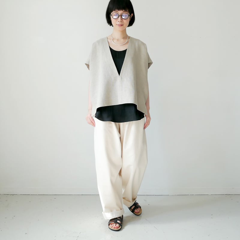 久留米かすり｜kasuri wide pants｜絣ワイドパンツ ｜デニム 生成