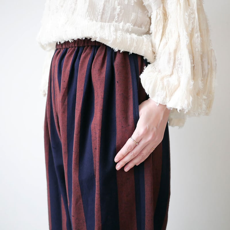 久留米かすり｜kasuri wide pants｜絣ワイドパンツ ｜大縞｜GOUACHE FU