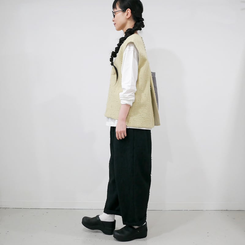 AD2015 archive 総ギャザーフリルパンツ 黒 ショーツ qiri|キリ|sashiko Jacquard ギャザーパンツ |6301PT001251|