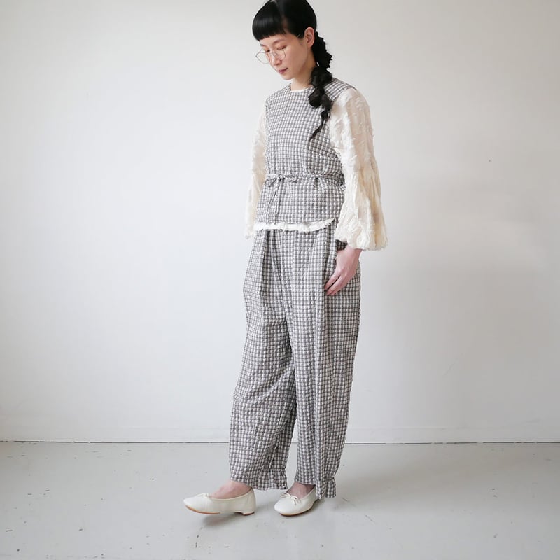 qiri｜キリ｜sashiko check vest｜beige | GOUACHE FUKUOKA