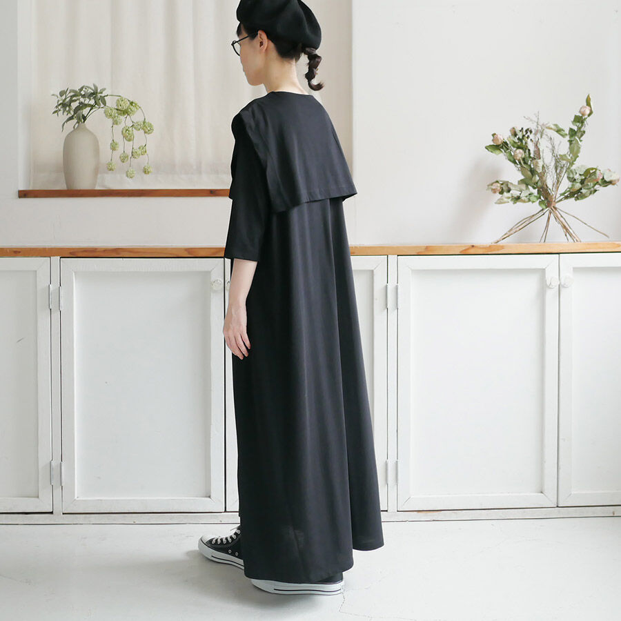 siro de labonte ｜シロラボンテ｜ワイドカラー マキシワンピース｜R223210 ｜BLACK｜SIZE M