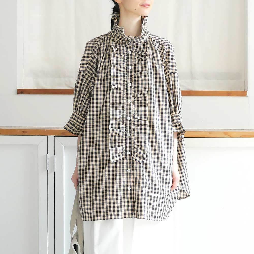 未使用 dahl'ia ダリア コットンフリルロングシャツ dahl'ia ｜ダリア ｜ フロントフリル ロング ブラウス｜DBL-286CH｜小