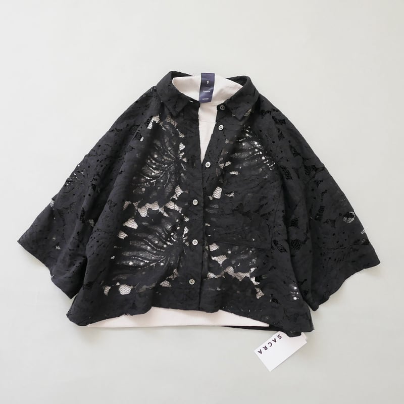 SACRA｜サクラ ｜LEAF RASCHEL LACE CROPPED SHIRT｜OFF