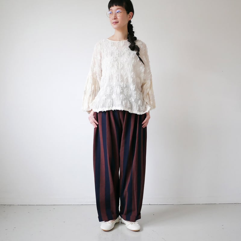 久留米かすり|kasuri wide pants|絣ワイドパンツ |大縞 久留米かすり|kasuri wide pants|絣ワイドパンツ |大縞