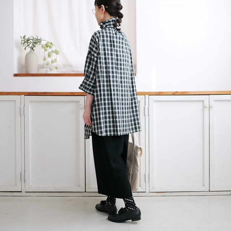 タグ付♪ダリア フロントフリル コットンロングシャツ　グレーギンガムチェック Dahlia - タグ付♪ダリア フロントフリル コットンロングシャツ グレー