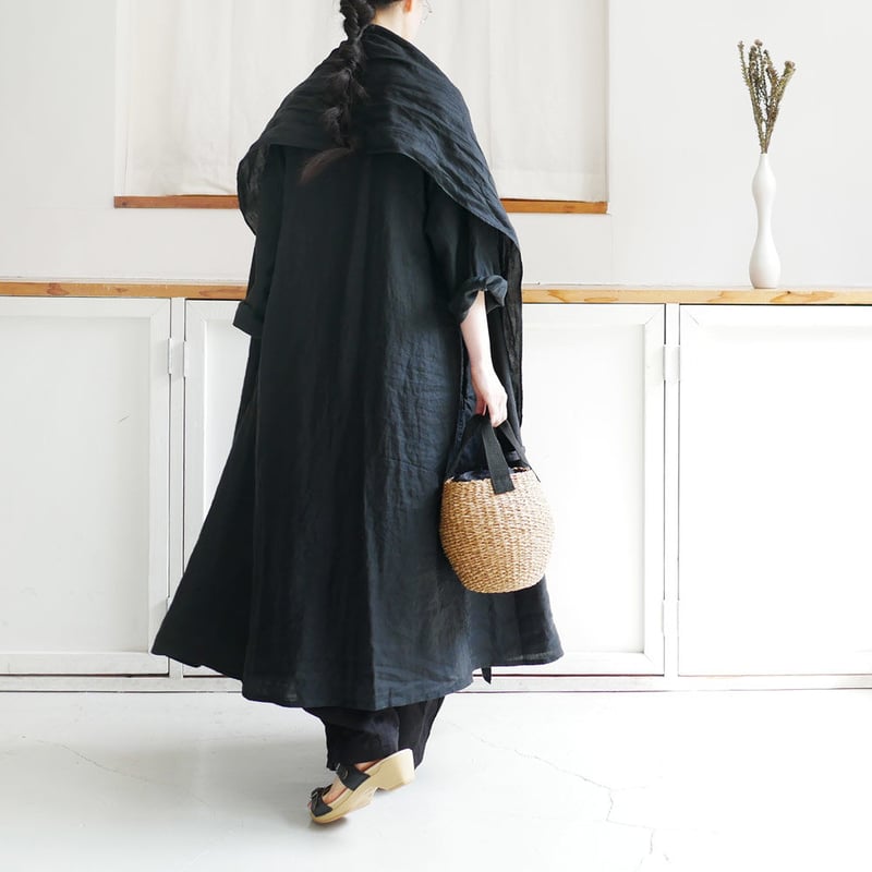 新品タグ付き！JUDDY CORN　ジュディコーン　麻綾甘織チュニック　ブラック UNIVERSAL TISSU ユニヴァーサルティシュ｜ オリガミガウンコート