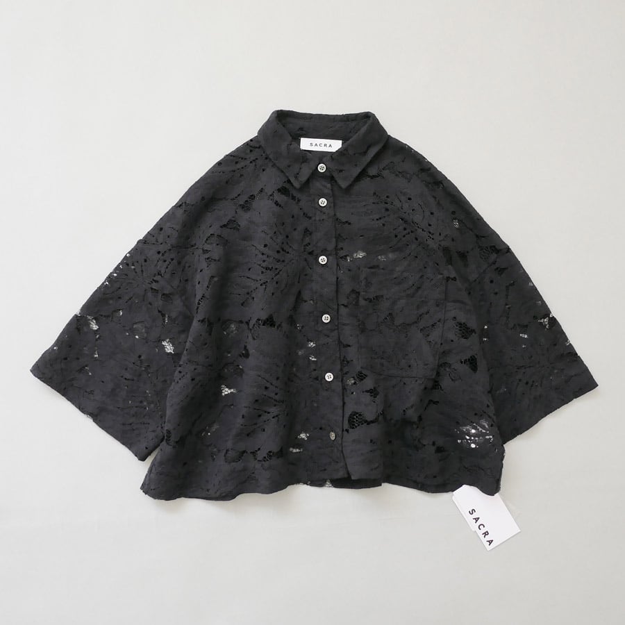 SACRA｜サクラ ｜LEAF RASCHEL LACE CROPPED SHIRT｜OFF