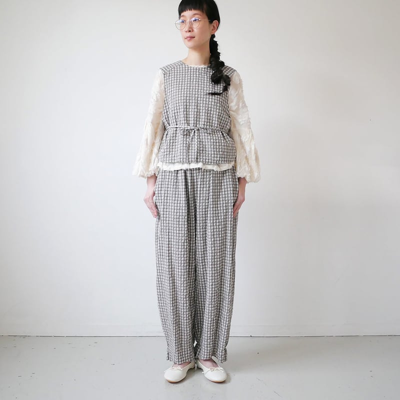 qiri|キリ|sashiko check gather pants |beige | GOU qiri|キリ|sashiko check gather pants |beige | GOU